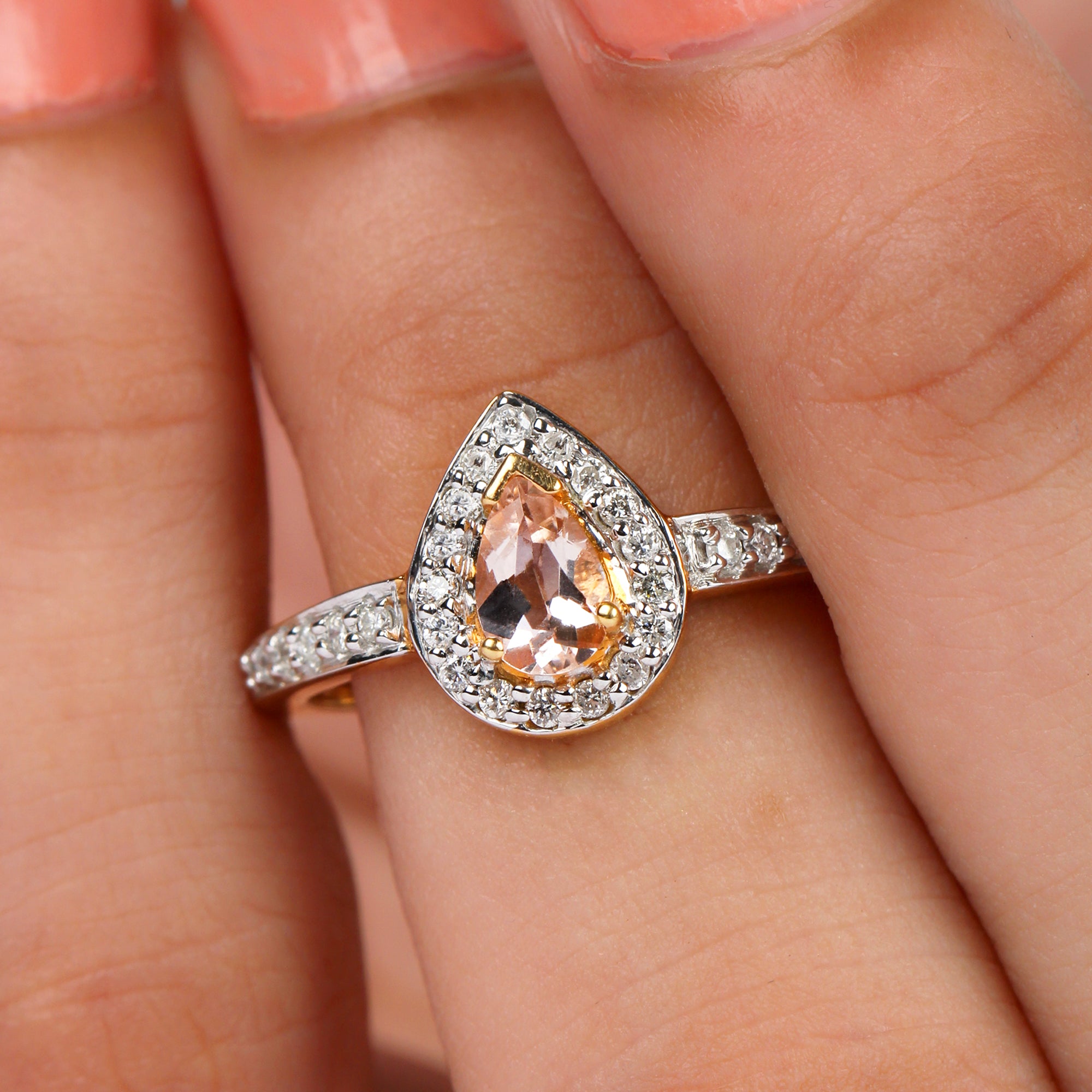 Pear Cut Morganite Classic Engagement Ring with Diamond Accent Morganite - ( AAA ) - Quality - Rosec Jewels