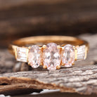 0.75 CT Oval Cut Morganite Three Stone Ring with Diamond Morganite - ( AAA ) - Quality - Rosec Jewels