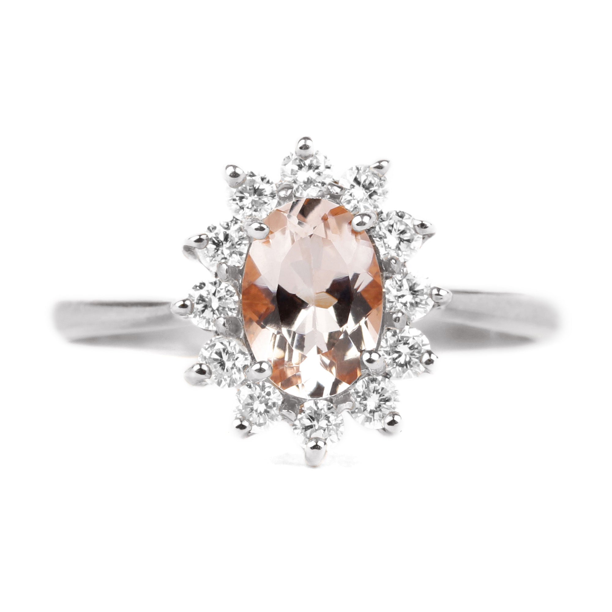 Princess Diana Inspired Morganite Engagement Ring with Diamond Halo Morganite - ( AAA ) - Quality - Rosec Jewels