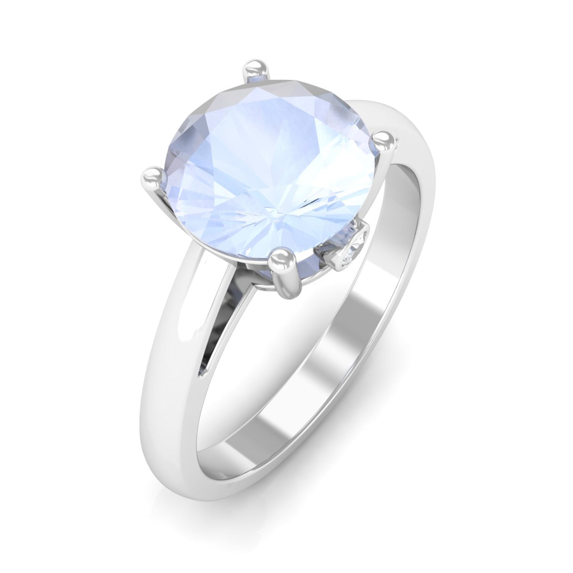 1 CT Round Diamond Solitaire Engagement Ring with Surprise Diamond Moonstone - ( AAA ) - Quality - Rosec Jewels