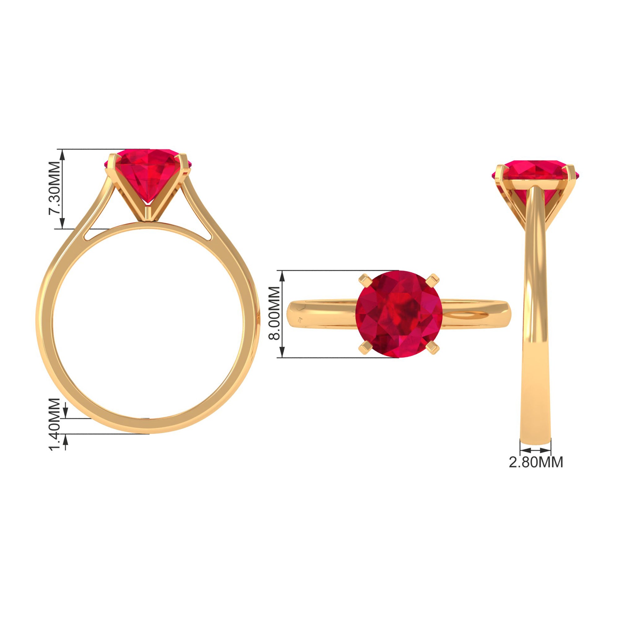 Round Lab Grown Ruby Solitaire Engagement Ring Lab Created Ruby - ( AAAA ) - Quality - Rosec Jewels