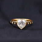 Bezel Set Moissanite Heart Solitaire Engagement Ring in Gold Moissanite - ( D-VS1 ) - Color and Clarity - Rosec Jewels