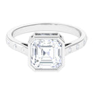 7 MM Asscher Cut Moissanite Solitaire Ring in Bezel Setting with Sleek Accent Moissanite - ( D-VS1 ) - Color and Clarity - Rosec Jewels