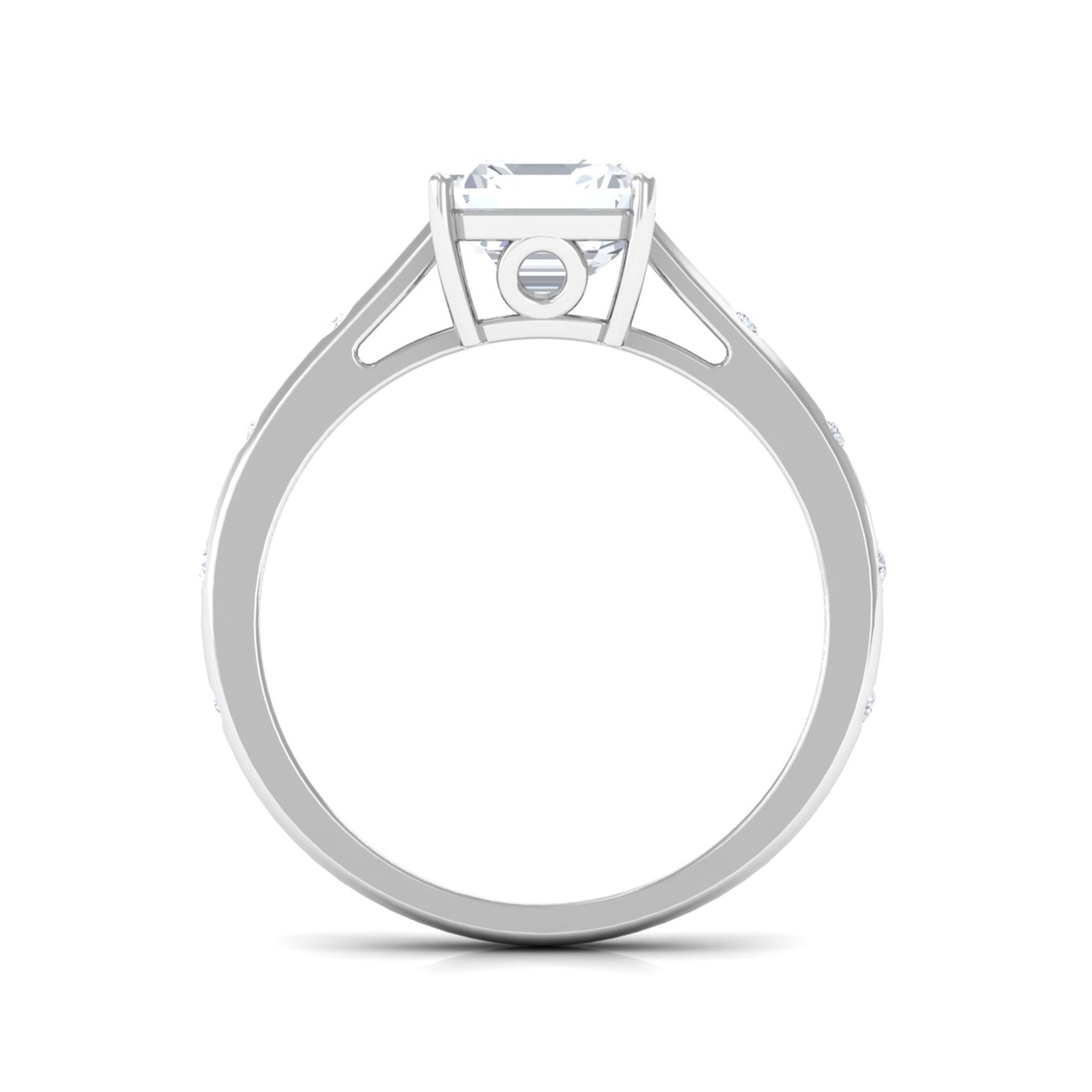 Asscher Cut Moissanite Solitaire Ring with Sleek Accent Moissanite - ( D-VS1 ) - Color and Clarity - Rosec Jewels