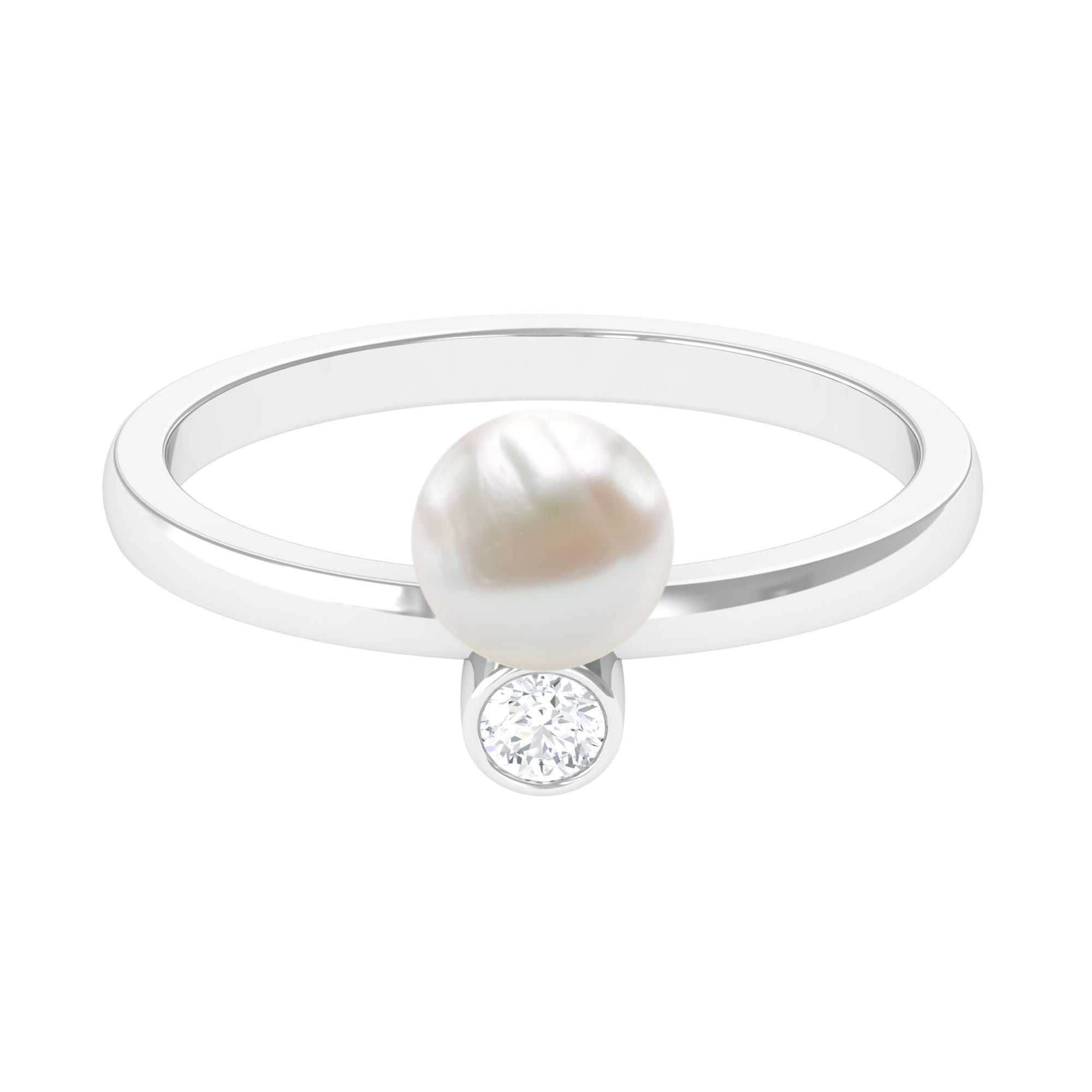 Freshwater Pearl Toi Et Moi Ring with Diamond Freshwater Pearl - ( AAA ) - Quality - Rosec Jewels