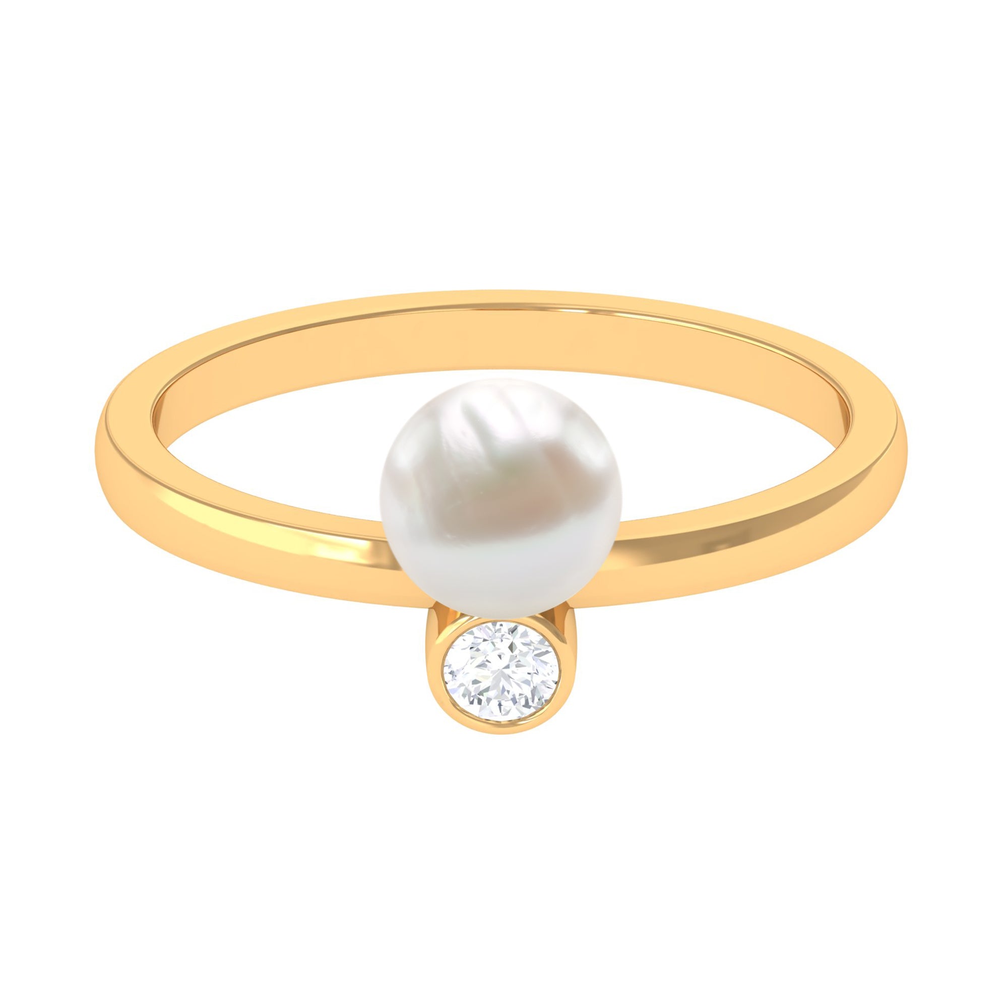 Freshwater Pearl Toi Et Moi Ring with Diamond Freshwater Pearl - ( AAA ) - Quality - Rosec Jewels