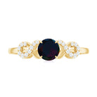 Round Black Opal Criss Cross Promise Ring with Diamond Black Opal - ( AAA ) - Quality - Rosec Jewels