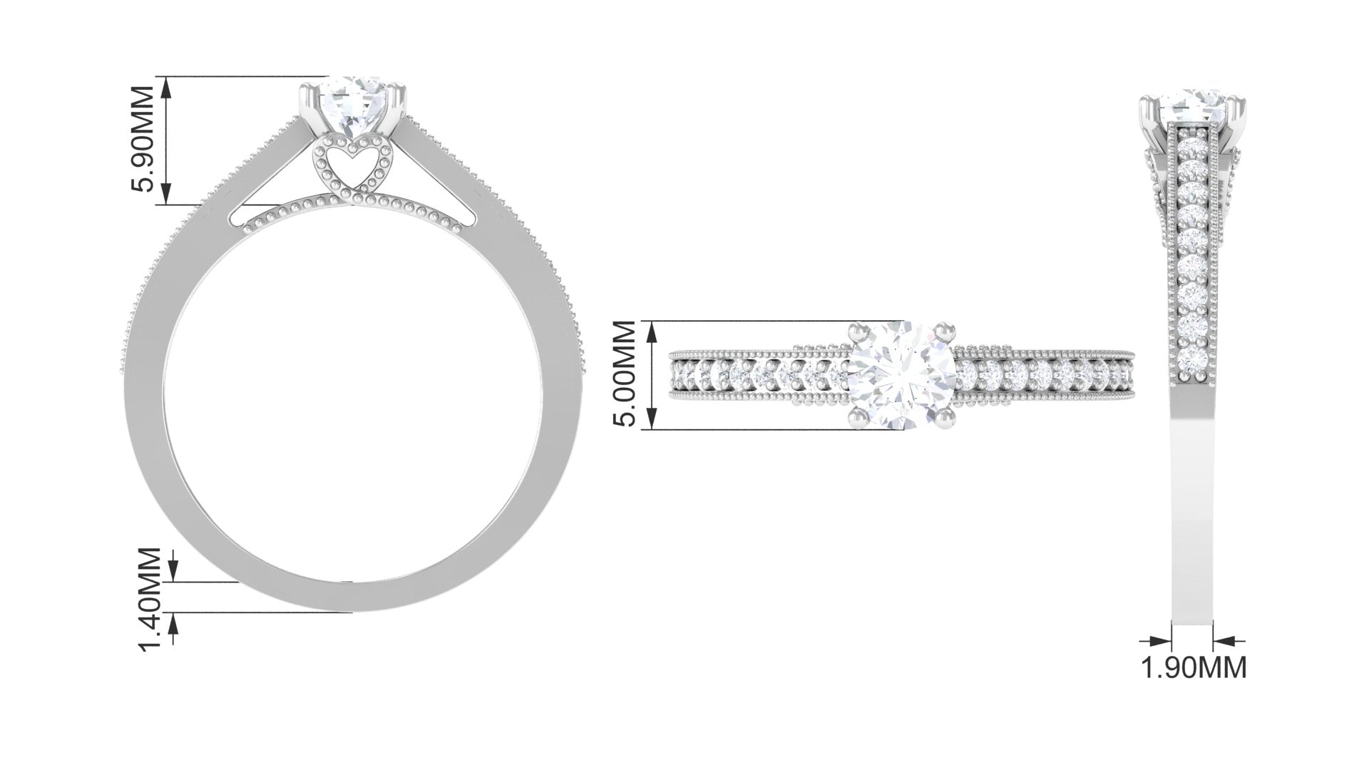 Minimal Diamond Hidden Heart Engagement Ring Diamond - ( HI-SI ) - Color and Clarity - Rosec Jewels