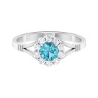 1 CT Swiss Blue Topaz and Diamond Halo Split Shank Ring Swiss Blue Topaz - ( AAA ) - Quality - Rosec Jewels