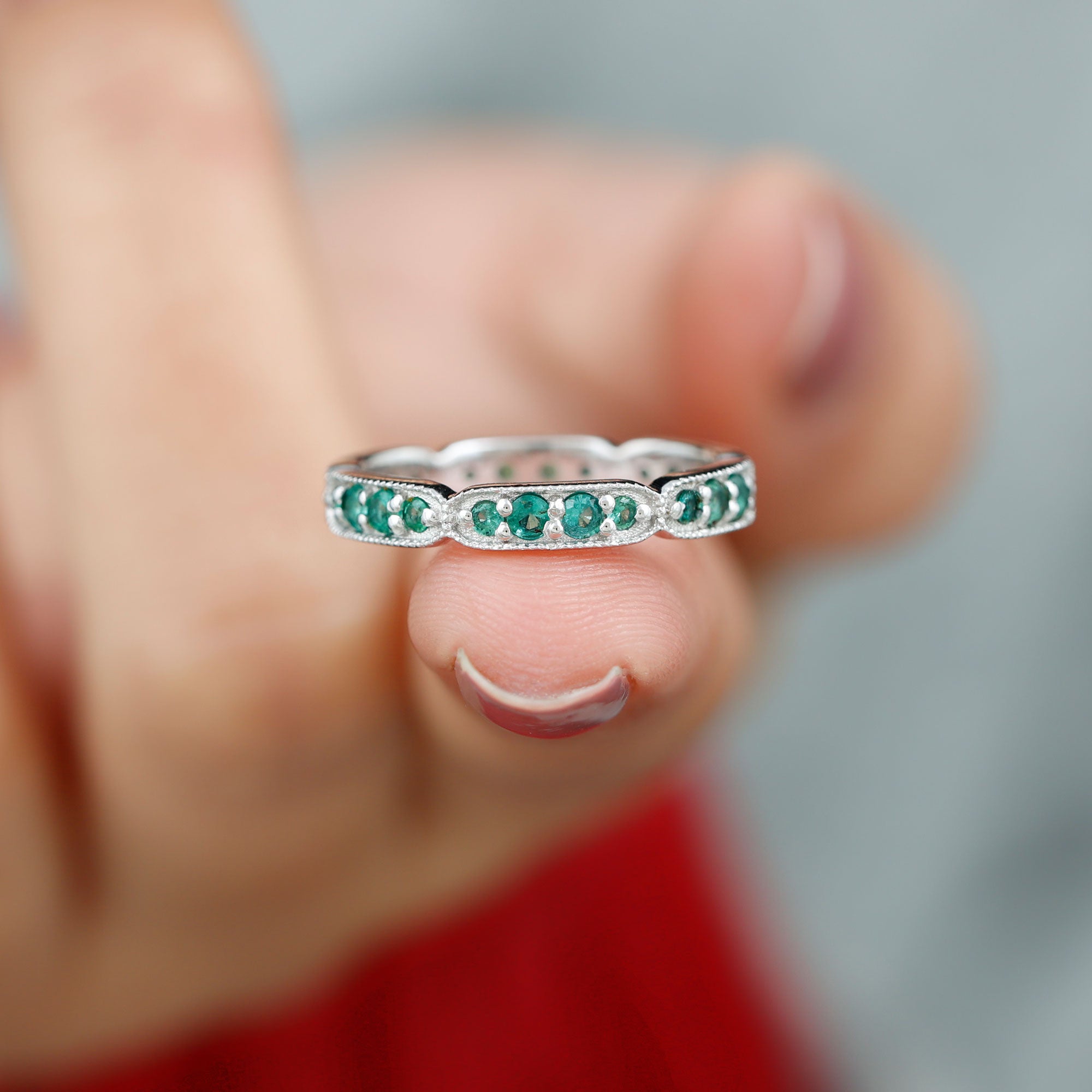 1 CT Emerald Eternity Ring in Pin Point Setting for Women Emerald - ( AAA ) - Quality - Rosec Jewels