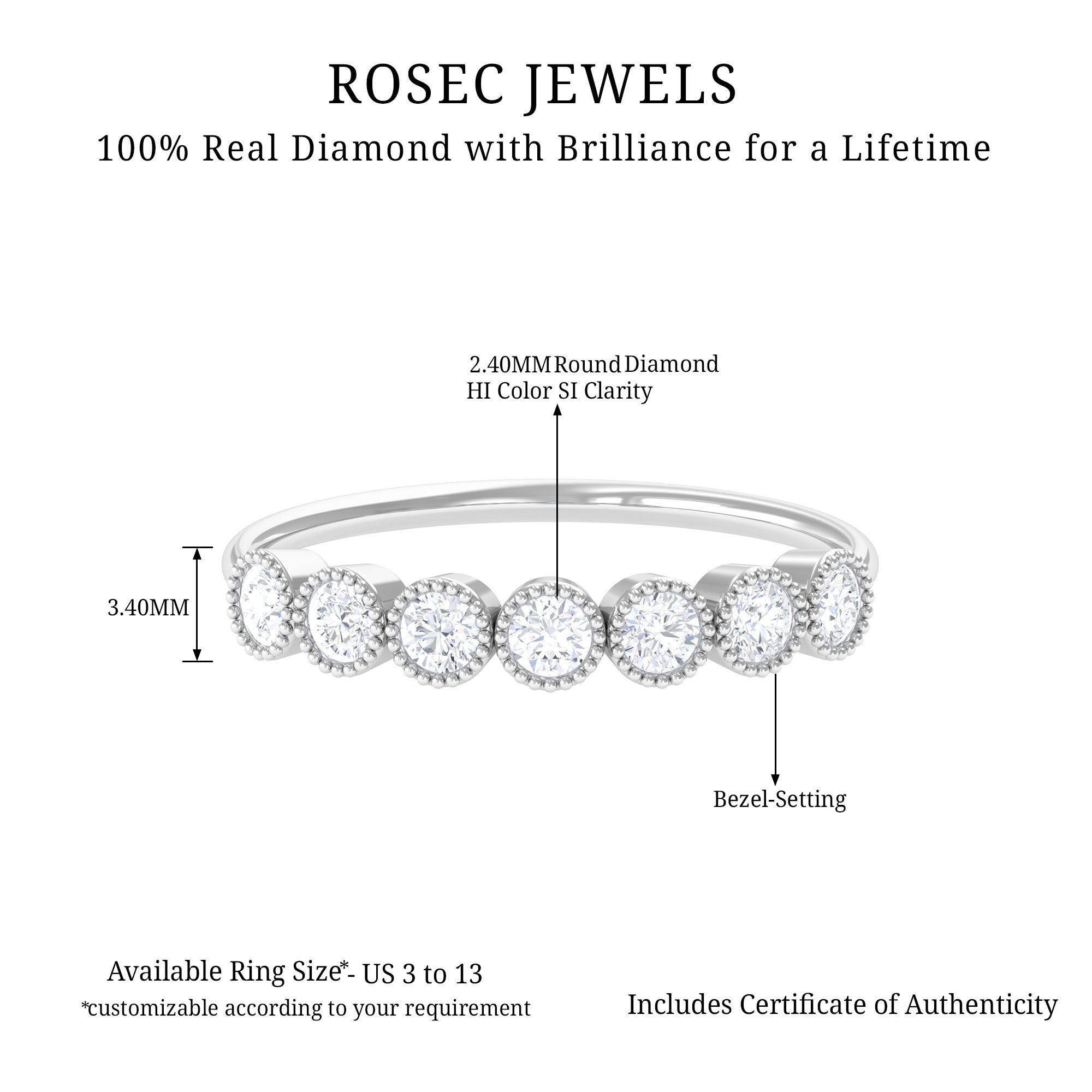 1/2 CT 7 Stone Diamond Anniversary Band Diamond - ( HI-SI ) - Color and Clarity - Rosec Jewels