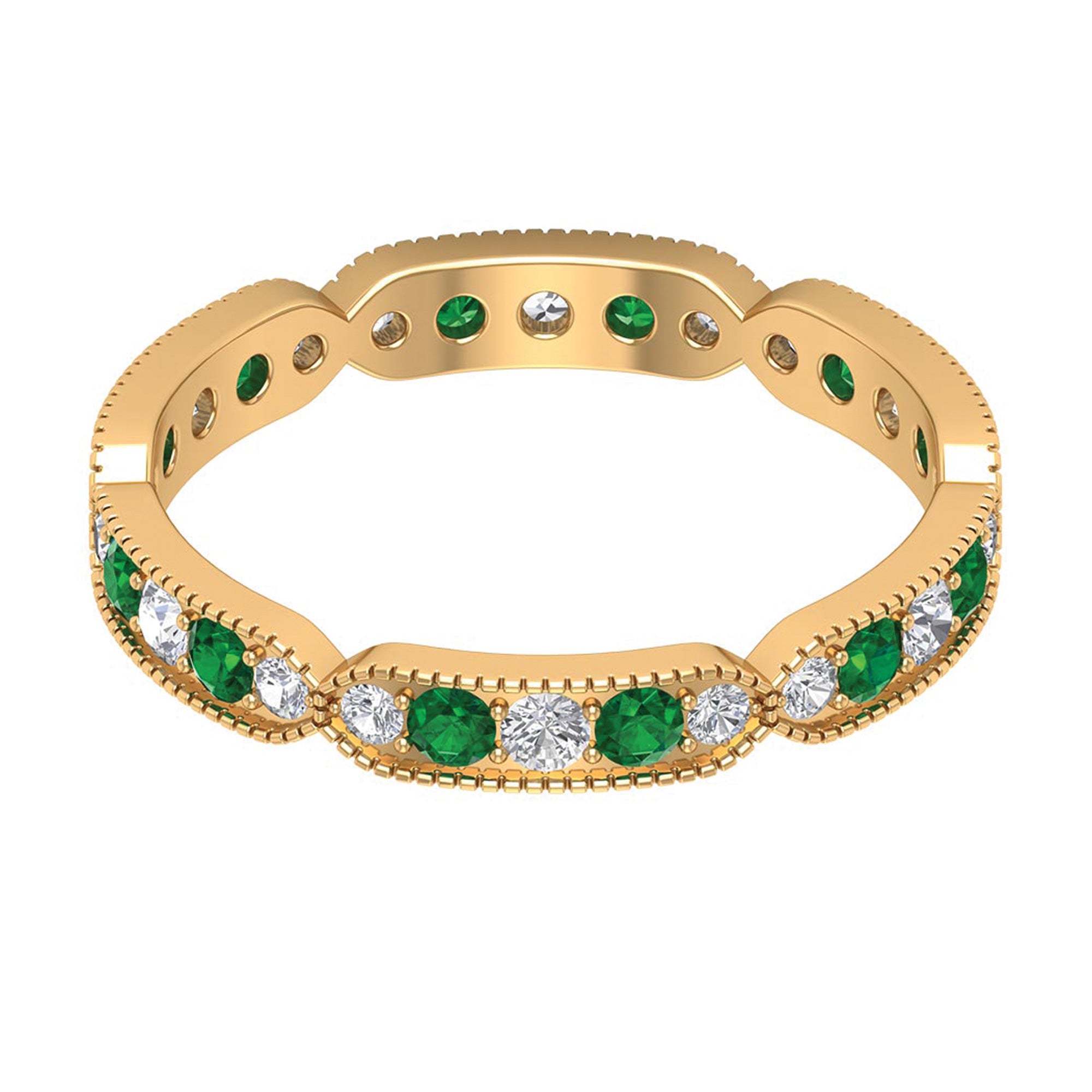 Emerald and Diamond Alternating Eternity Ring Emerald - ( AAA ) - Quality - Rosec Jewels