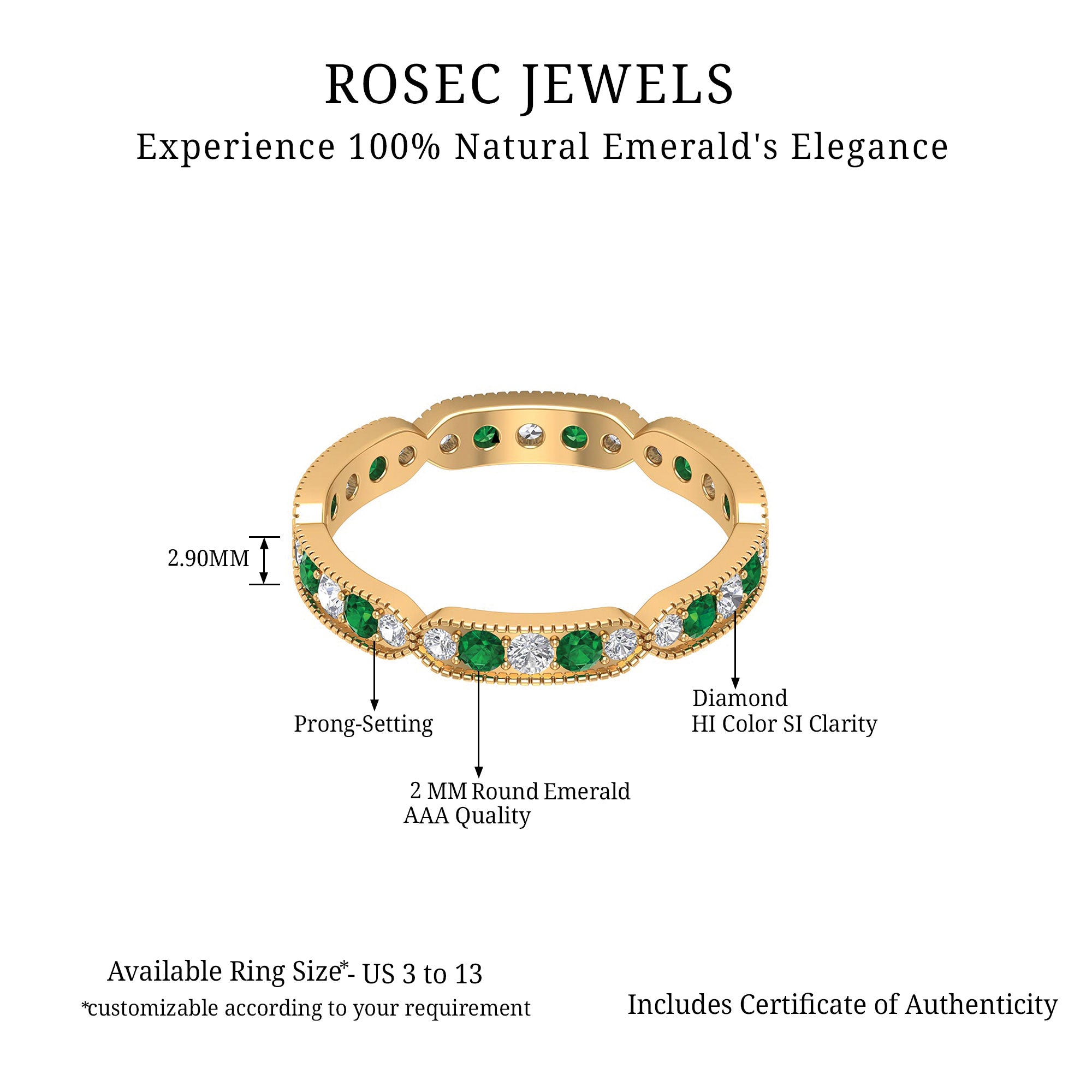 Emerald and Diamond Alternating Eternity Ring Emerald - ( AAA ) - Quality - Rosec Jewels