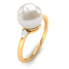 Solitaire Freshwater Pearl Engagement Ring with Diamond Freshwater Pearl - ( AAA ) - Quality - Rosec Jewels