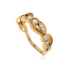 Diamond and Leaf Band Ring with Milgrain Details Diamond - ( HI-SI ) - Color and Clarity - Rosec Jewels