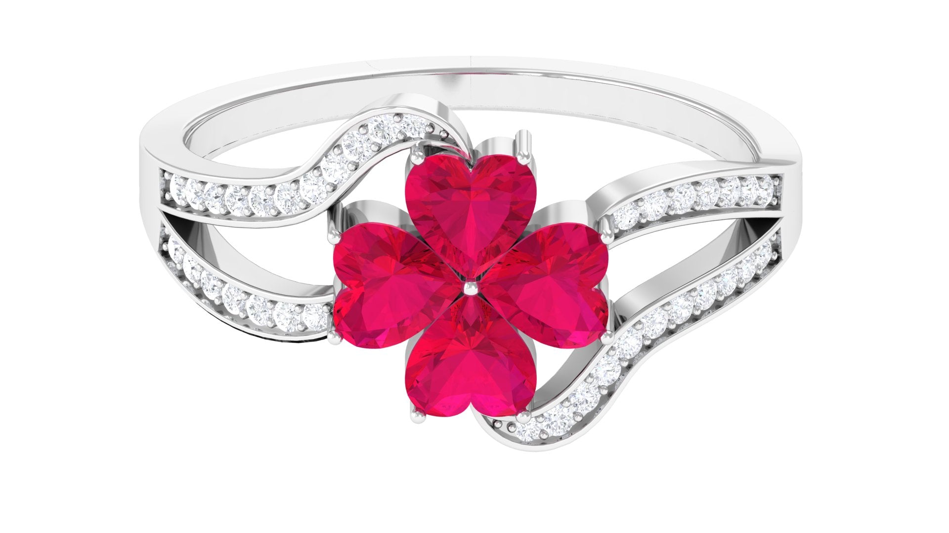 2 CT Heart Ruby Floral Engagement Ring with Split Shank Diamond Ruby - ( AAA ) - Quality - Rosec Jewels