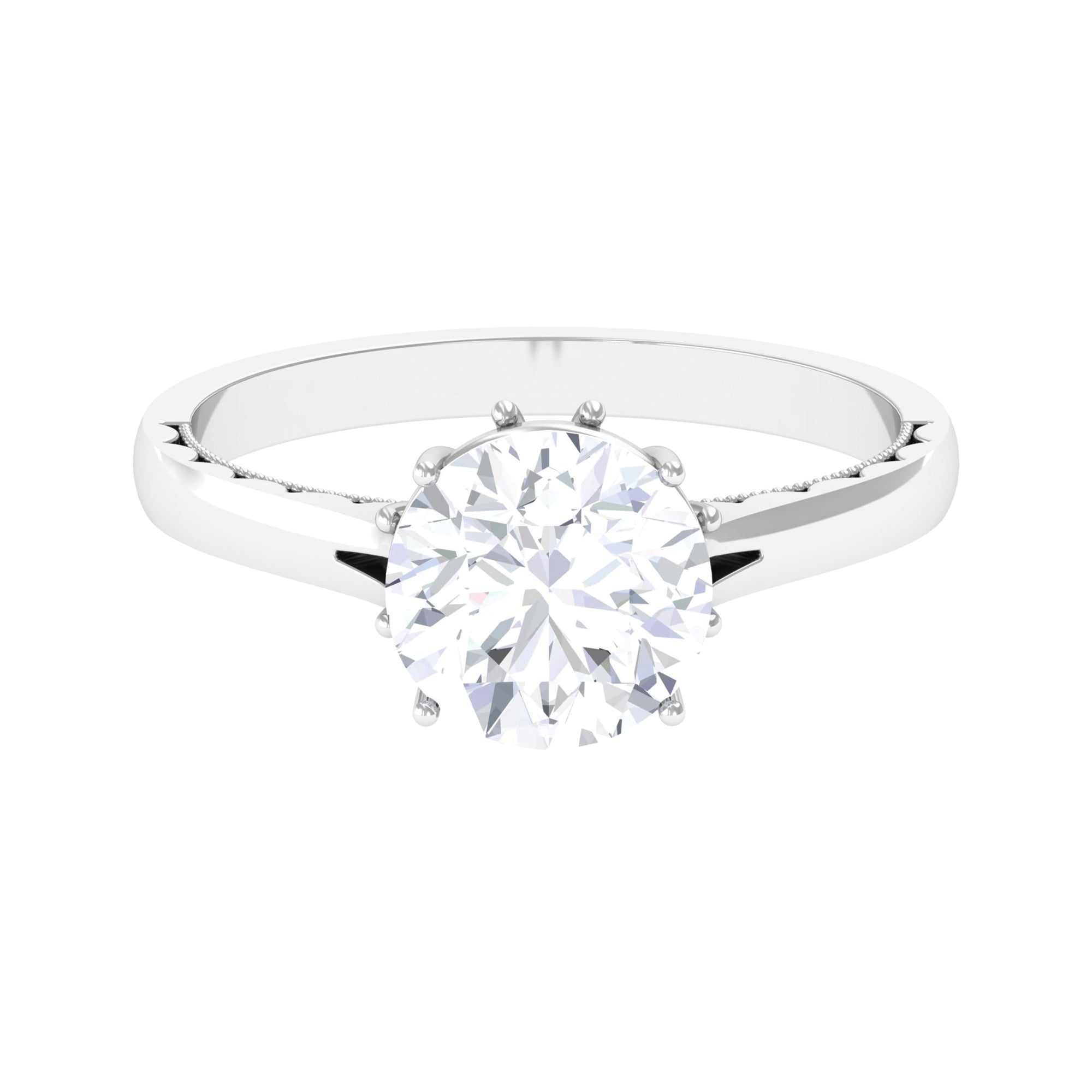 8 MM Round Cut Moissanite Solitaire Gold Ring with Milgrain Detailing Moissanite - ( D-VS1 ) - Color and Clarity - Rosec Jewels