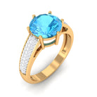 Round Swiss Blue Topaz Solitaire Ring with Diamond Side Stones Swiss Blue Topaz - ( AAA ) - Quality - Rosec Jewels