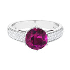 Round Rhodolite Solitaire Ring with Diamond Side Stones Rhodolite - ( AAA ) - Quality - Rosec Jewels