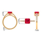 4.25 CT Asscher Cut Created Ruby Solitaire Engagement Ring with Diamond Side Stones Lab Created Ruby - ( AAAA ) - Quality - Rosec Jewels