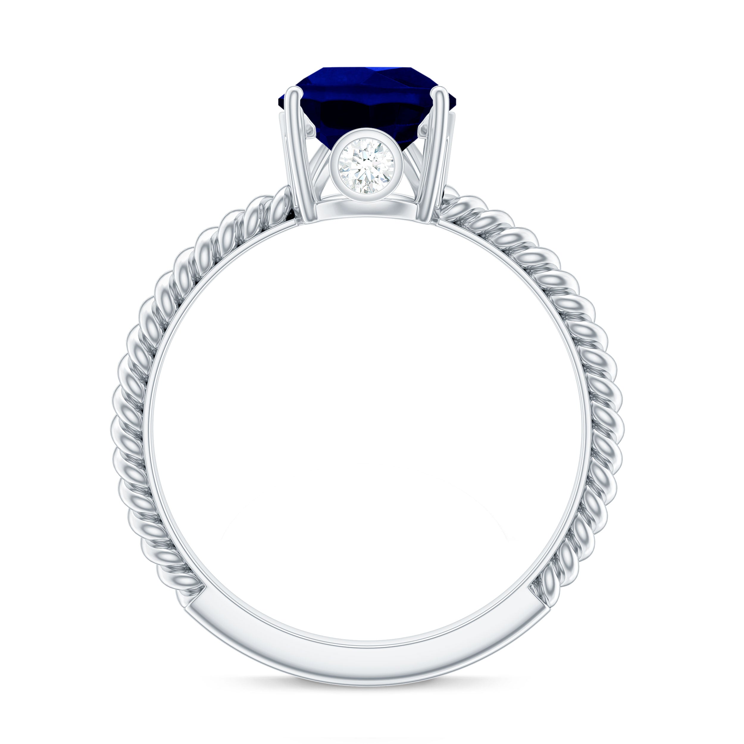 Pear Cut Created Blue Sapphire Solitaire Ring with Hidden Moissanite Lab Created Blue Sapphire - ( AAAA ) - Quality - Rosec Jewels