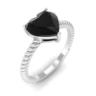 8 MM Heart Shape Created Black Diamond Solitaire Gold Rope Ring Lab Created Black Diamond - ( AAAA ) - Quality - Rosec Jewels