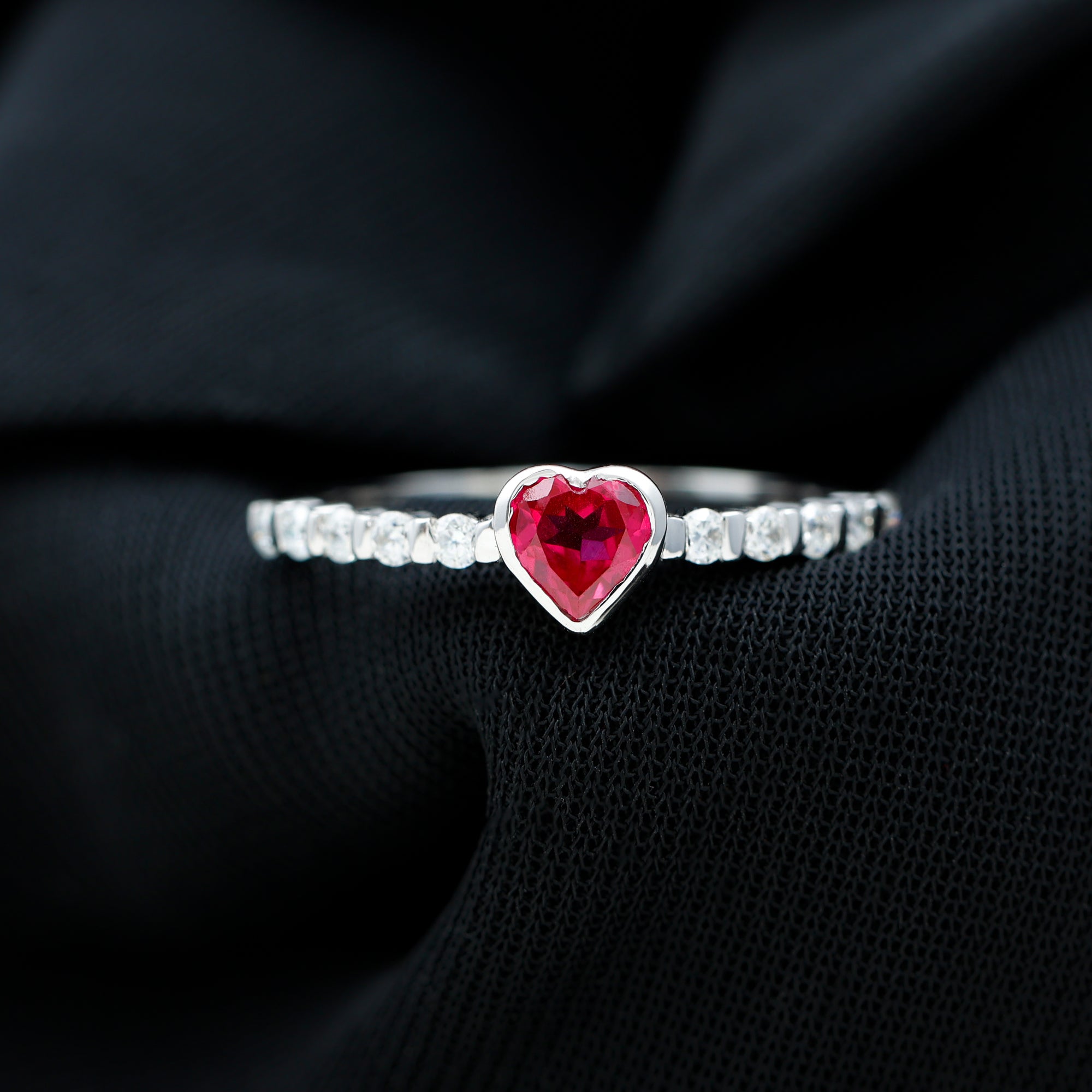 1 CT Heart Shape Created Ruby Solitaire Engagement Ring with Diamond Lab Created Ruby - ( AAAA ) - Quality - Rosec Jewels