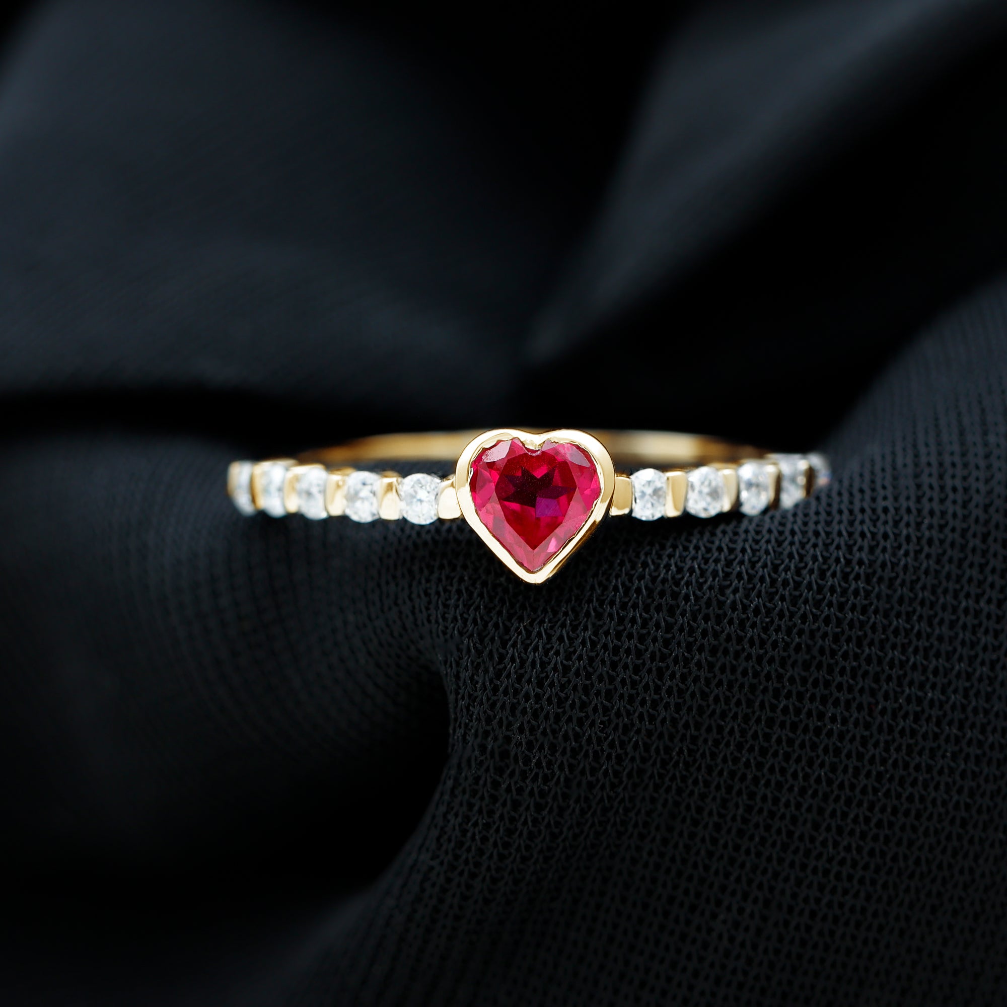 1 CT Heart Shape Created Ruby Solitaire Engagement Ring with Diamond Lab Created Ruby - ( AAAA ) - Quality - Rosec Jewels