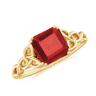 8 MM Asscher Cut Lab Grown Ruby Solitaire Celtic Ring Lab Created Ruby - ( AAAA ) - Quality - Rosec Jewels