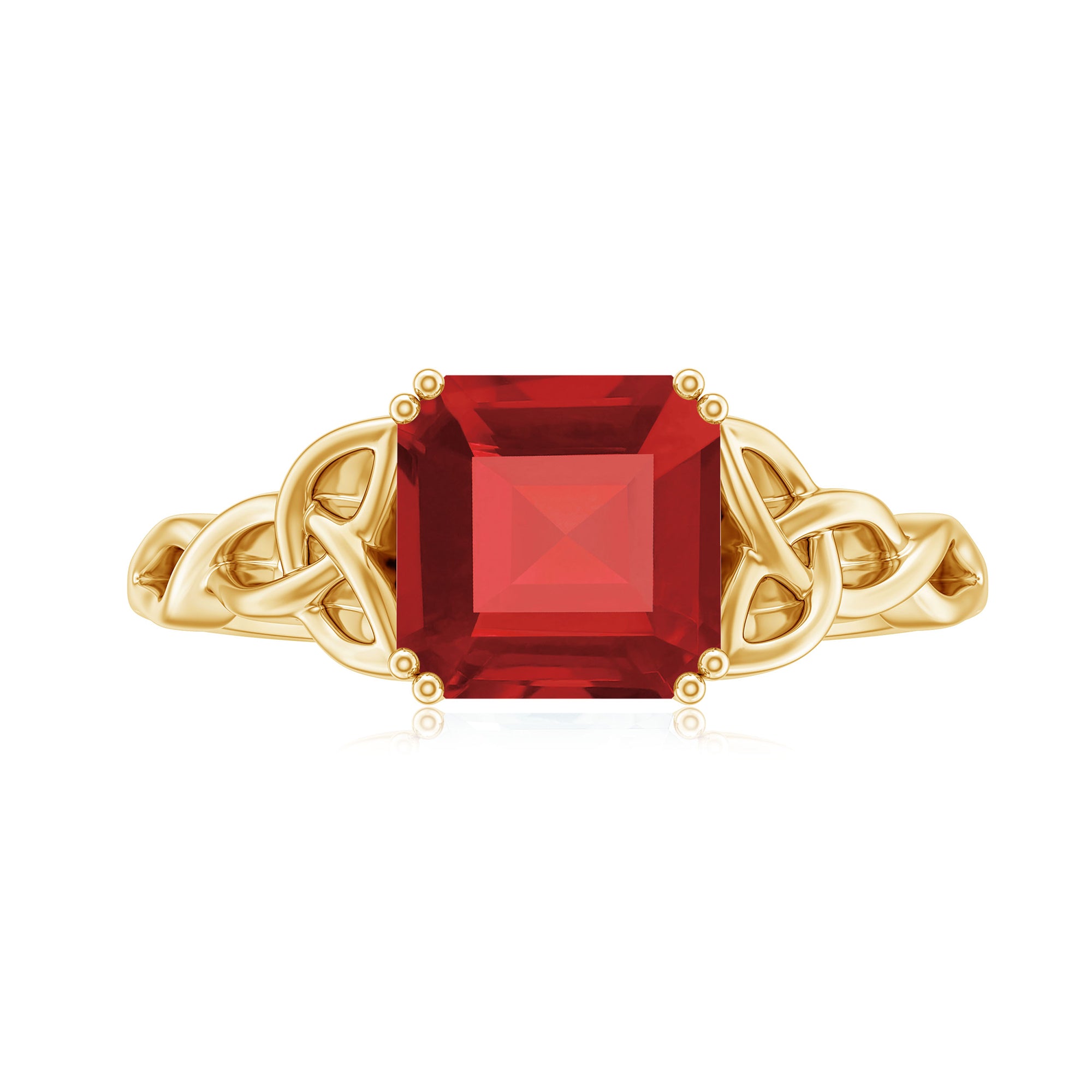 8 MM Asscher Cut Lab Grown Ruby Solitaire Celtic Ring Lab Created Ruby - ( AAAA ) - Quality - Rosec Jewels