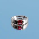 4.5 MM Tension Mount Set Princess Cut Created Ruby Unisex Engagement Ring Lab Created Ruby - ( AAAA ) - Quality - Rosec Jewels