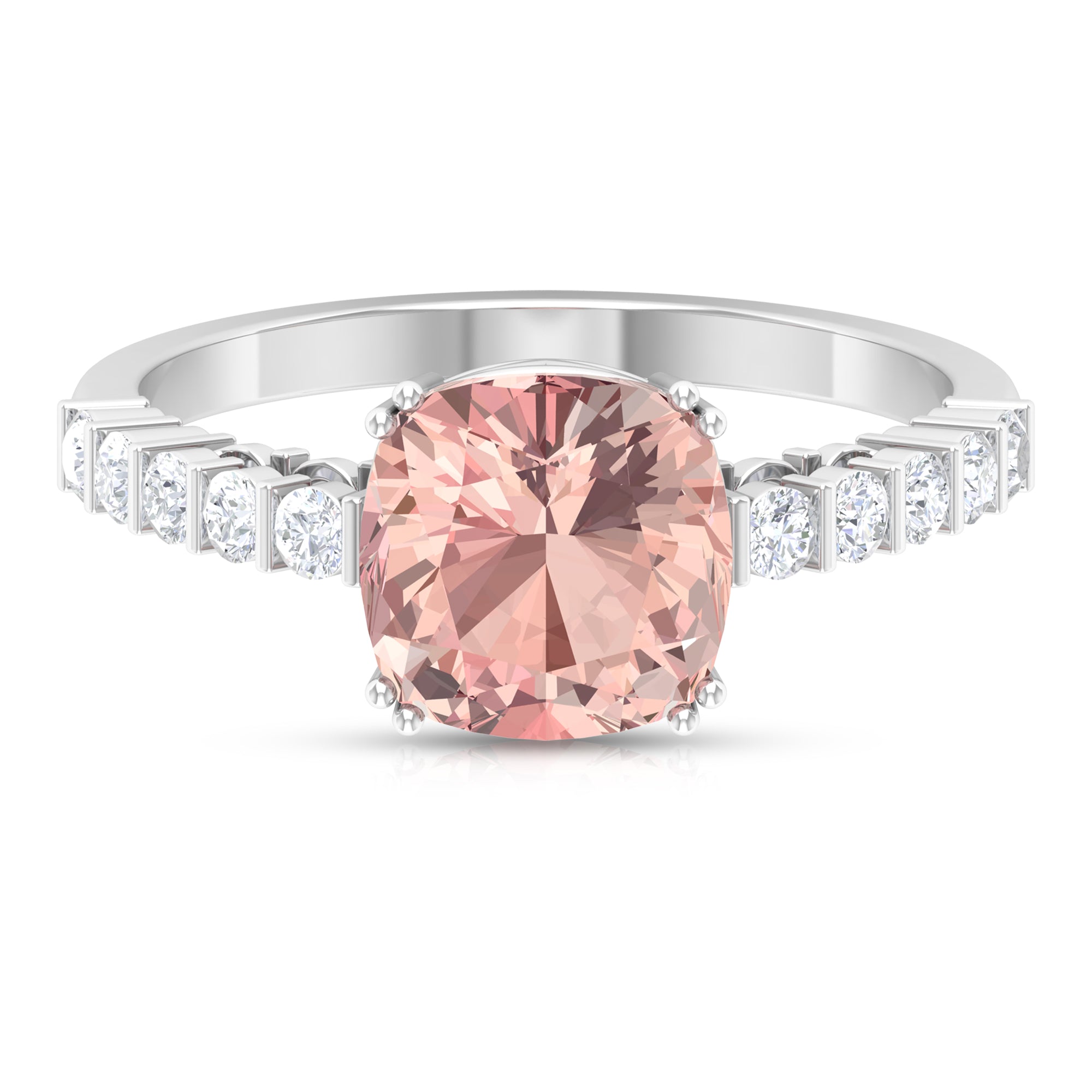 Cushion Morganite Solitaire Engagement Ring with Diamond Morganite - ( AAA ) - Quality - Rosec Jewels