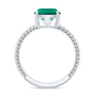 Cushion Cut Created Emerald Solitaire Ring with Diamond Lab Created Emerald - ( AAAA ) - Quality - Rosec Jewels