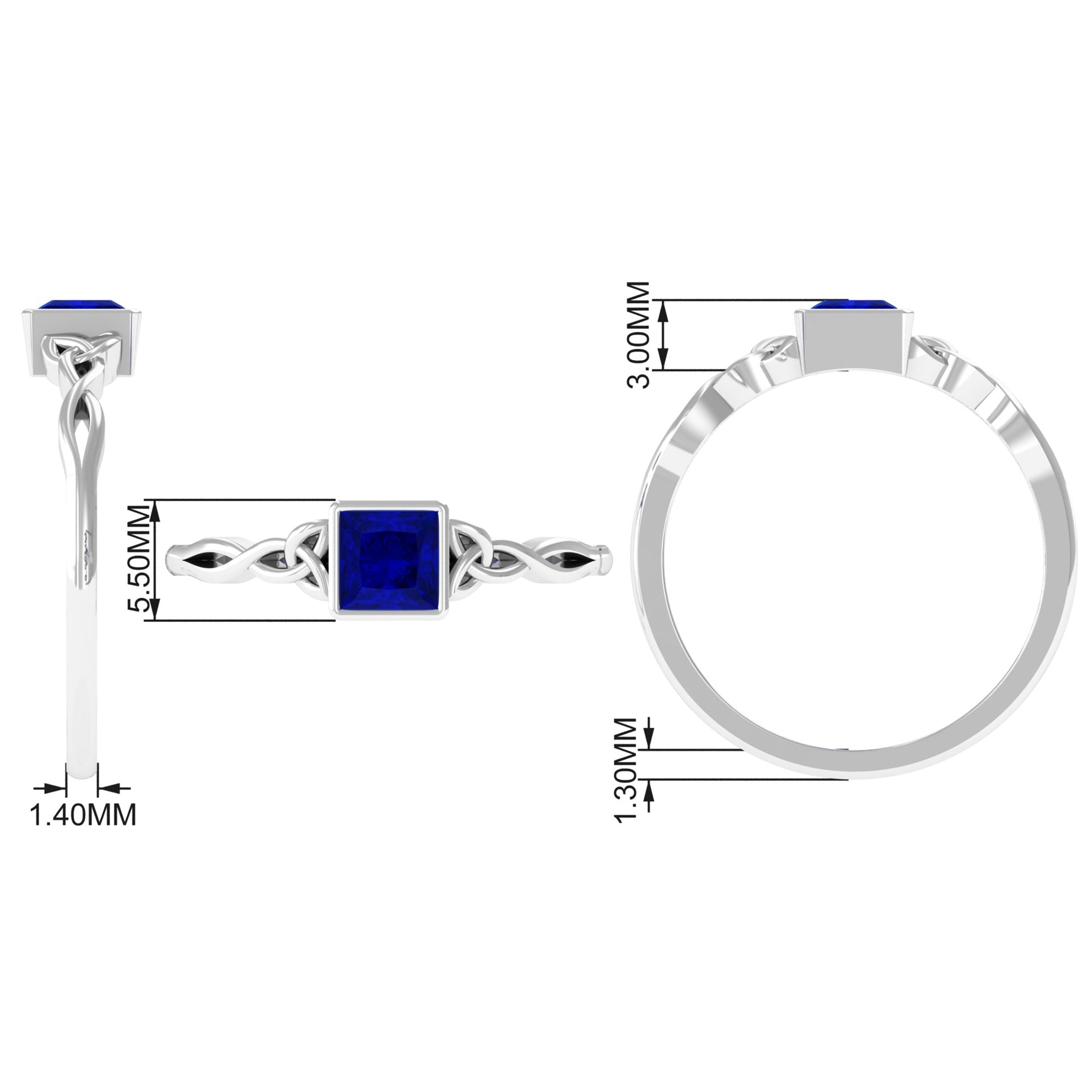 5 MM Princess Cut Lab Grown Blue Sapphire Celtic Solitaire Ring Lab Created Blue Sapphire - ( AAAA ) - Quality - Rosec Jewels