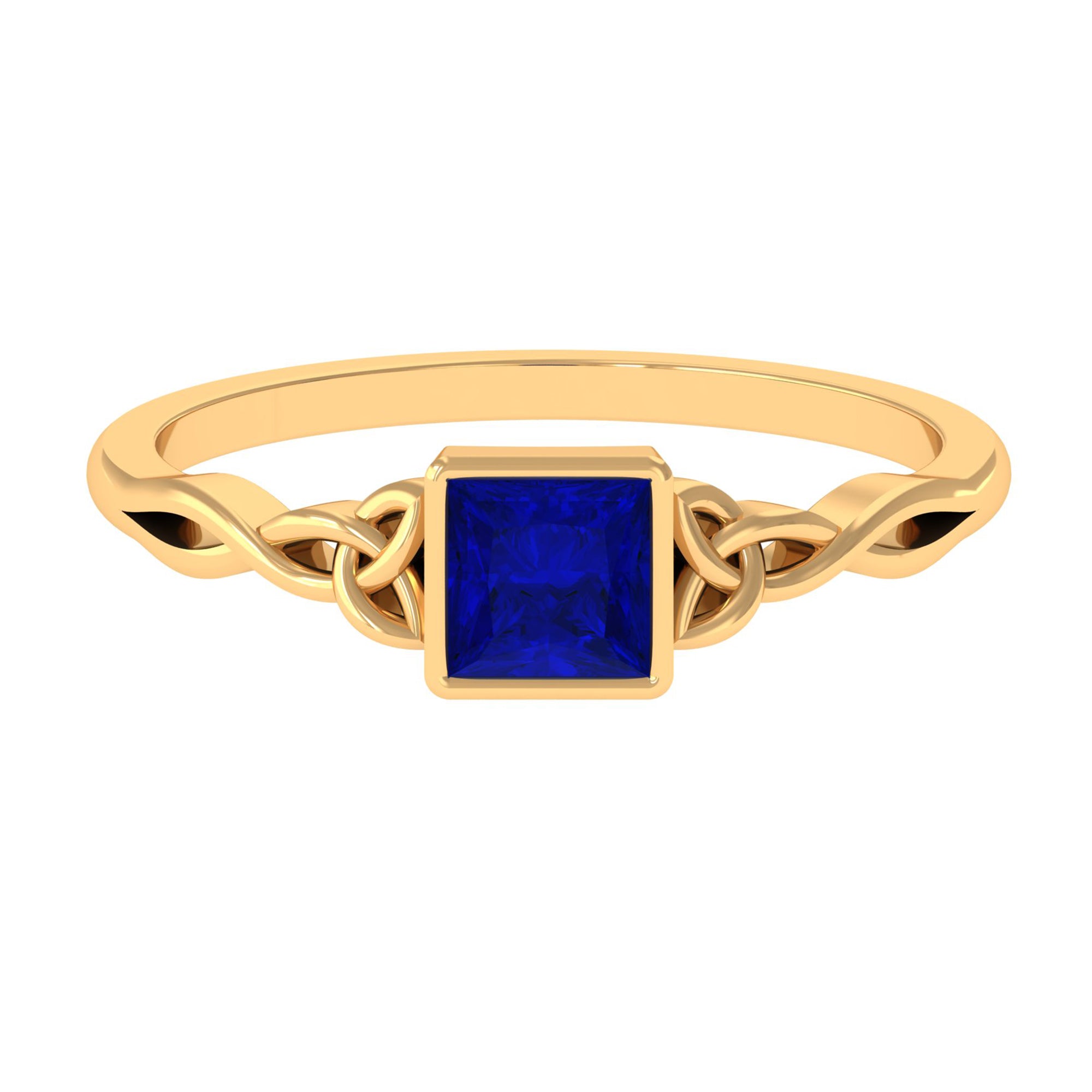 5 MM Princess Cut Lab Grown Blue Sapphire Celtic Solitaire Ring Lab Created Blue Sapphire - ( AAAA ) - Quality - Rosec Jewels