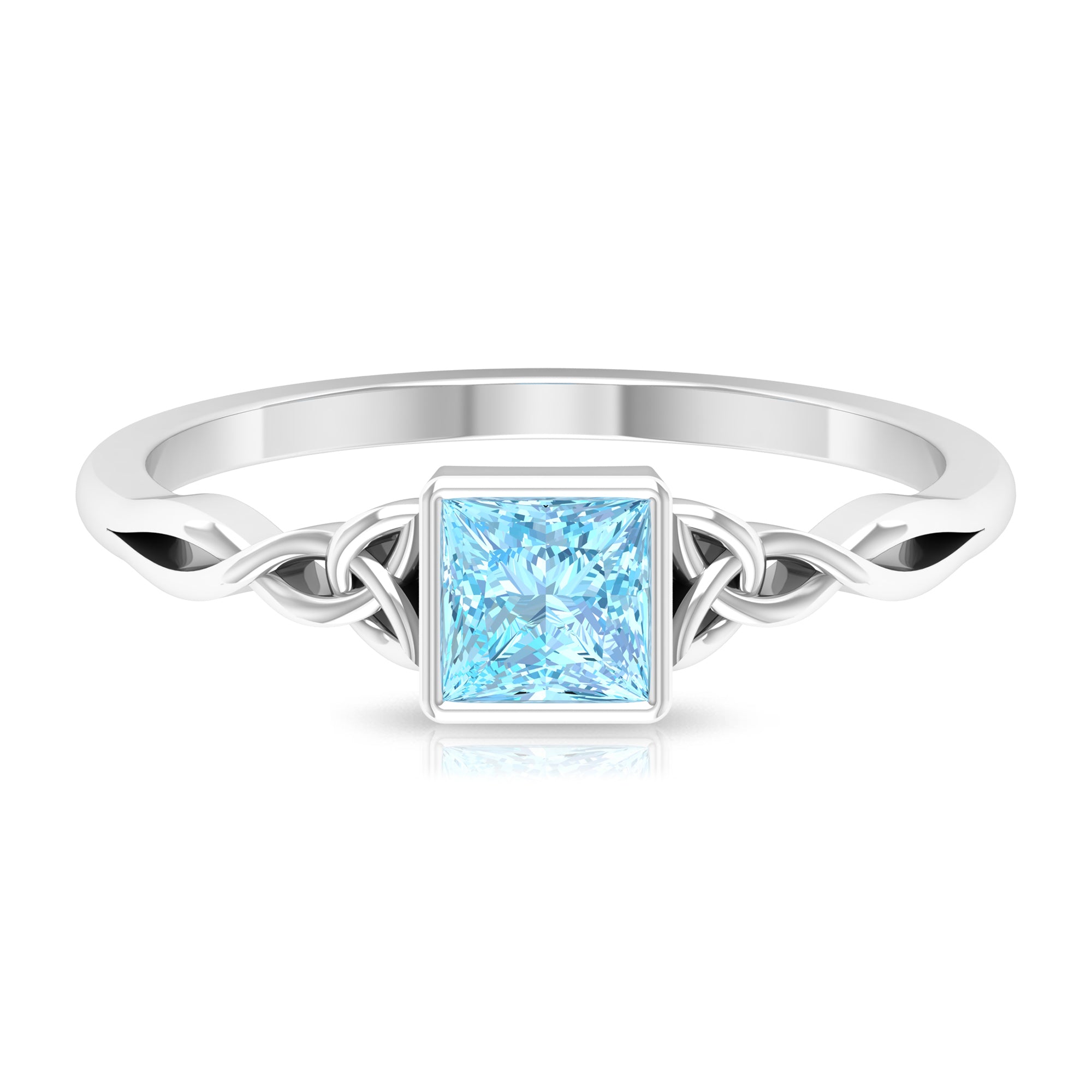 5 MM Princess Cut Aquamarine Celtic Solitaire Promise Ring in Bezel Setting Aquamarine - ( AAA ) - Quality - Rosec Jewels