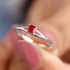 Princess Cut Ruby Solitaire Ring in Split Shank Ruby - ( AAA ) - Quality - Rosec Jewels