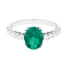 2.5 CT Oval Created Emerald Solitaire Engagement Ring with Diamond Lab Created Emerald - ( AAAA ) - Quality - Rosec Jewels