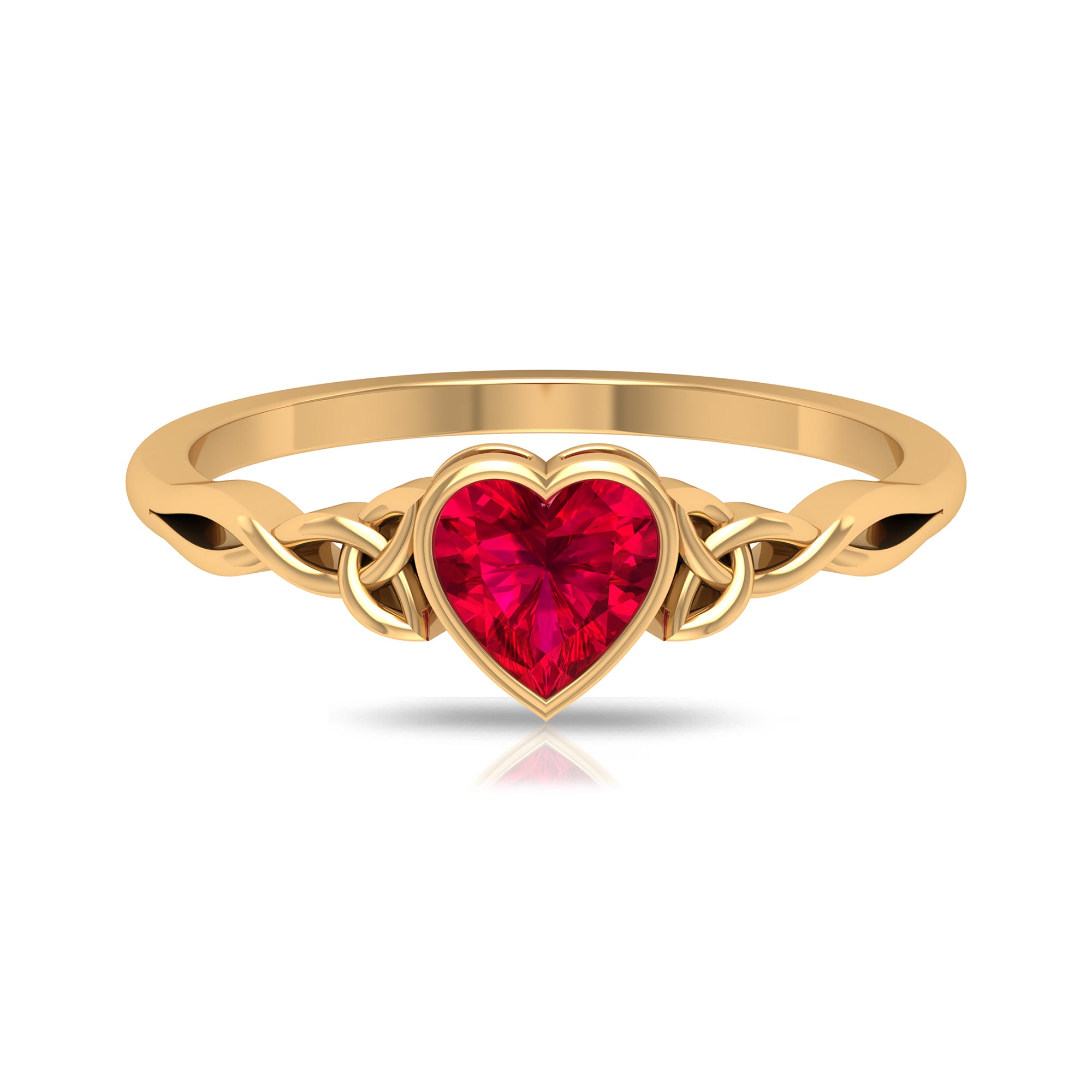 Heart Shape Ruby Solitaire Ring in Bezel Setting with Celtic Details Ruby - ( AAA ) - Quality - Rosec Jewels