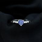 Heart Shape Tanzanite Solitaire Ring with Diamond Sleek Accent Tanzanite - ( AAA ) - Quality - Rosec Jewels