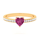 1 CT Heart Shape Pink Tourmaline Solitaire Ring with Diamond Side Stones Pink Tourmaline - ( AAA ) - Quality - Rosec Jewels