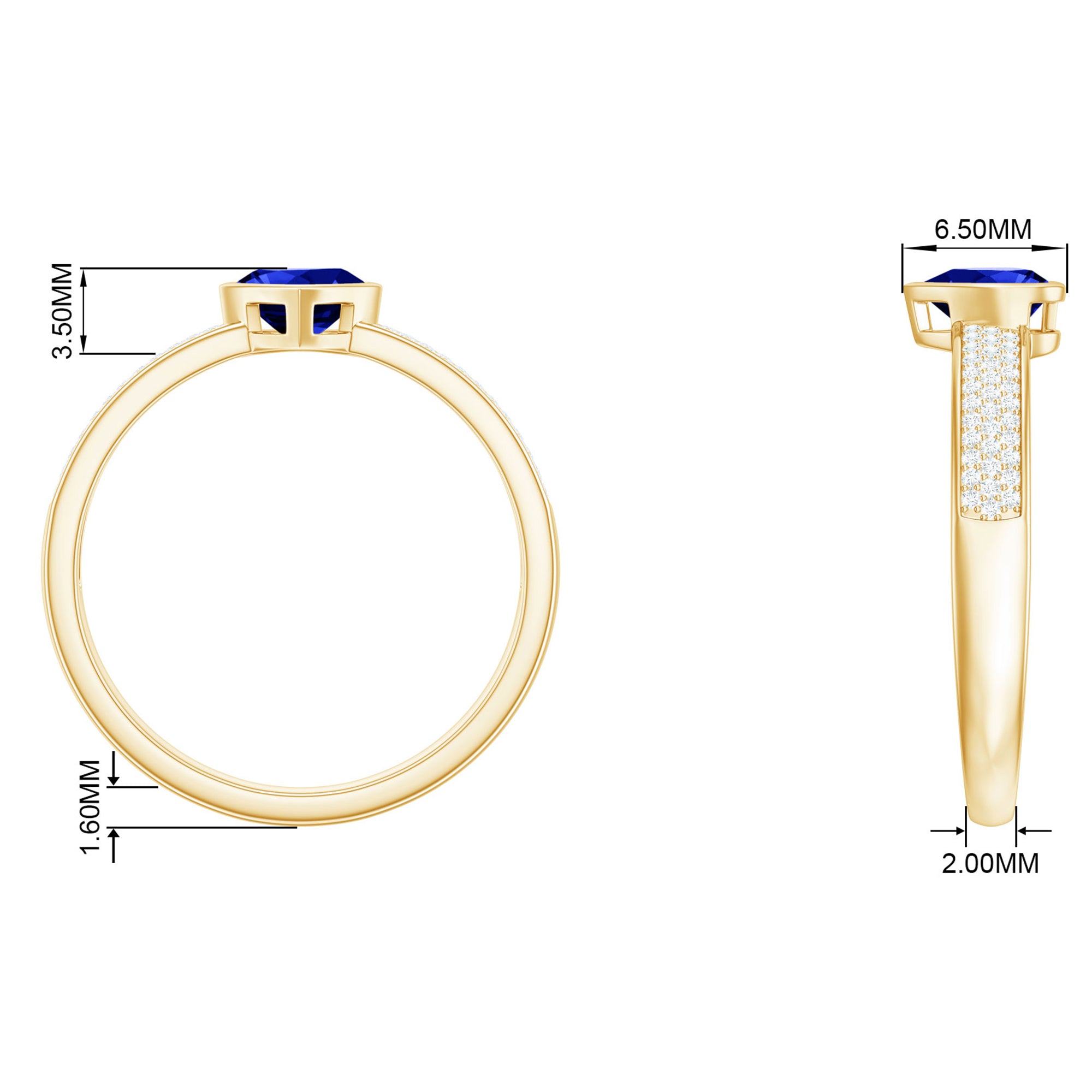 Heart Shape Created Blue Sapphire Solitaire Ring with Diamond Side Stone Lab Created Blue Sapphire - ( AAAA ) - Quality - Rosec Jewels