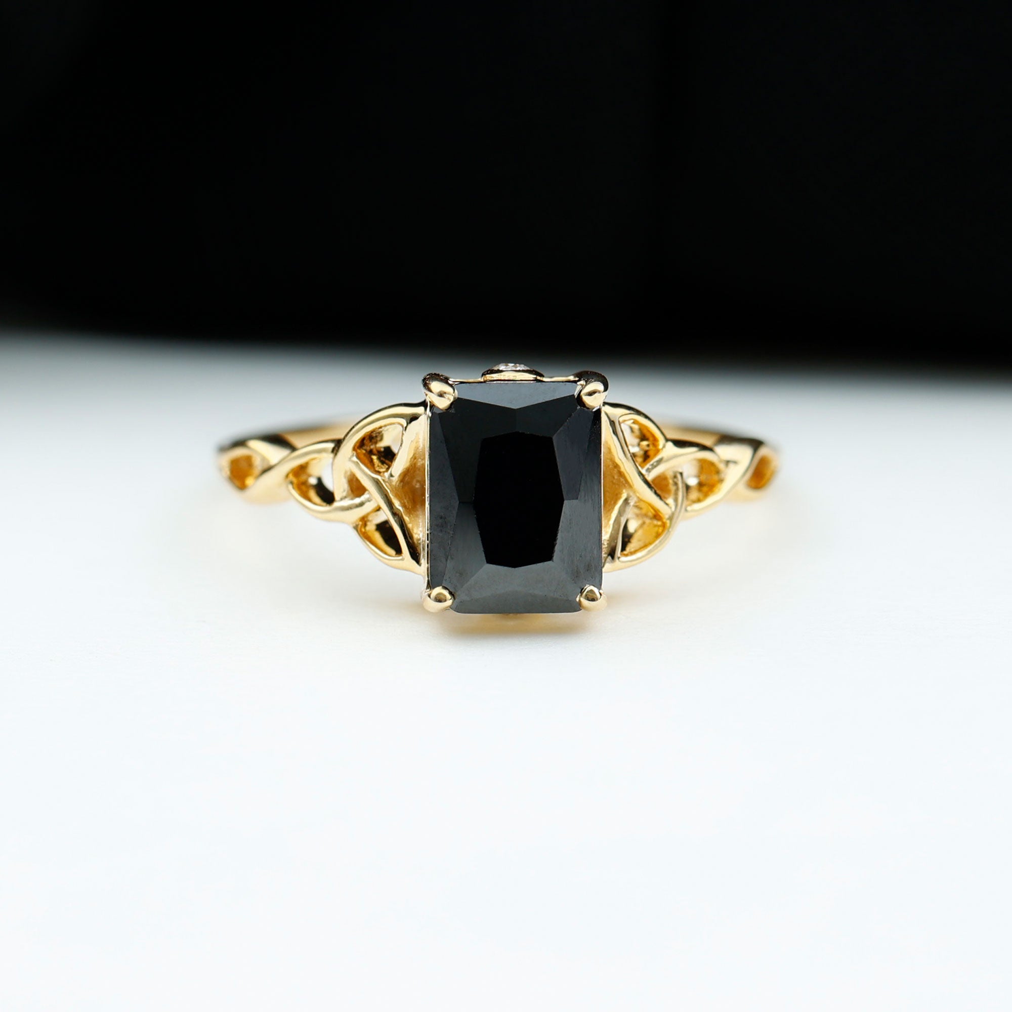 Natural Black Onyx Celtic Engagement Ring Black Onyx - ( AAA ) - Quality - Rosec Jewels