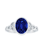 Rosec Jewels-Oval Cut Lab Grown Blue Sapphire Celtic Knot Solitaire Ring