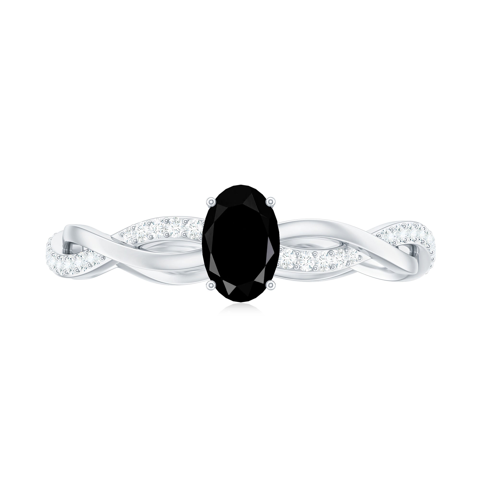 Oval Cut Black Diamond Solitaire Braided Gold Ring with White Diamond Black Diamond - ( AAA ) - Quality - Rosec Jewels