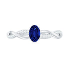 Oval Cut Solitaire Created Blue Sapphire Braided Engagement Ring with Diamond Lab Created Blue Sapphire - ( AAAA ) - Quality - Rosec Jewels