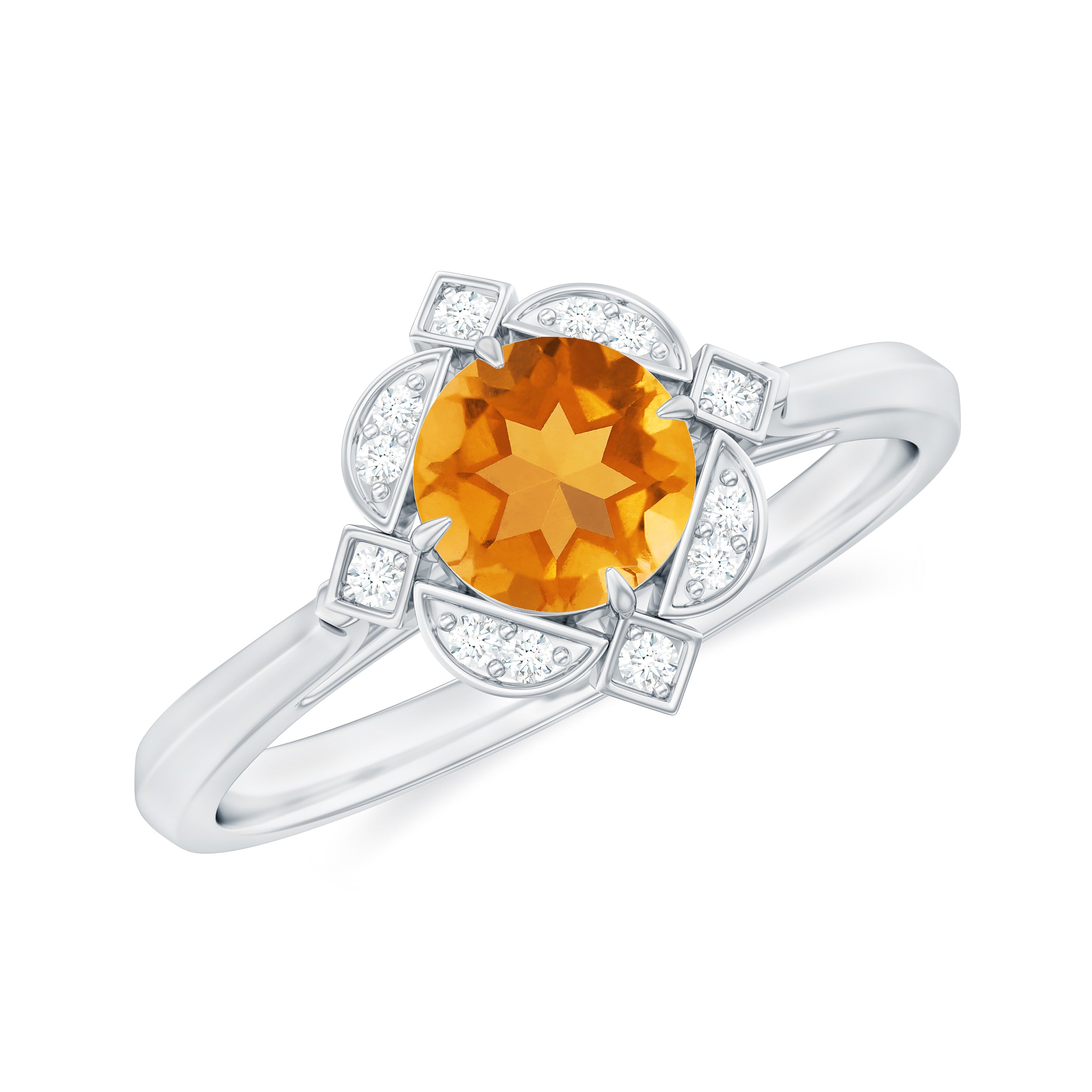 Vintage Inspired Citrine and Diamond Engagement Ring Citrine - ( AAA ) - Quality - Rosec Jewels