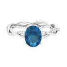 Oval Cut Solitaire London Blue Topaz Braided Engagement Ring with Diamond London Blue Topaz - ( AAA ) - Quality - Rosec Jewels