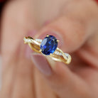 Oval Lab Grown Blue Sapphire Solitaire Braided Ring with Diamond Lab Created Blue Sapphire - ( AAAA ) - Quality - Rosec Jewels