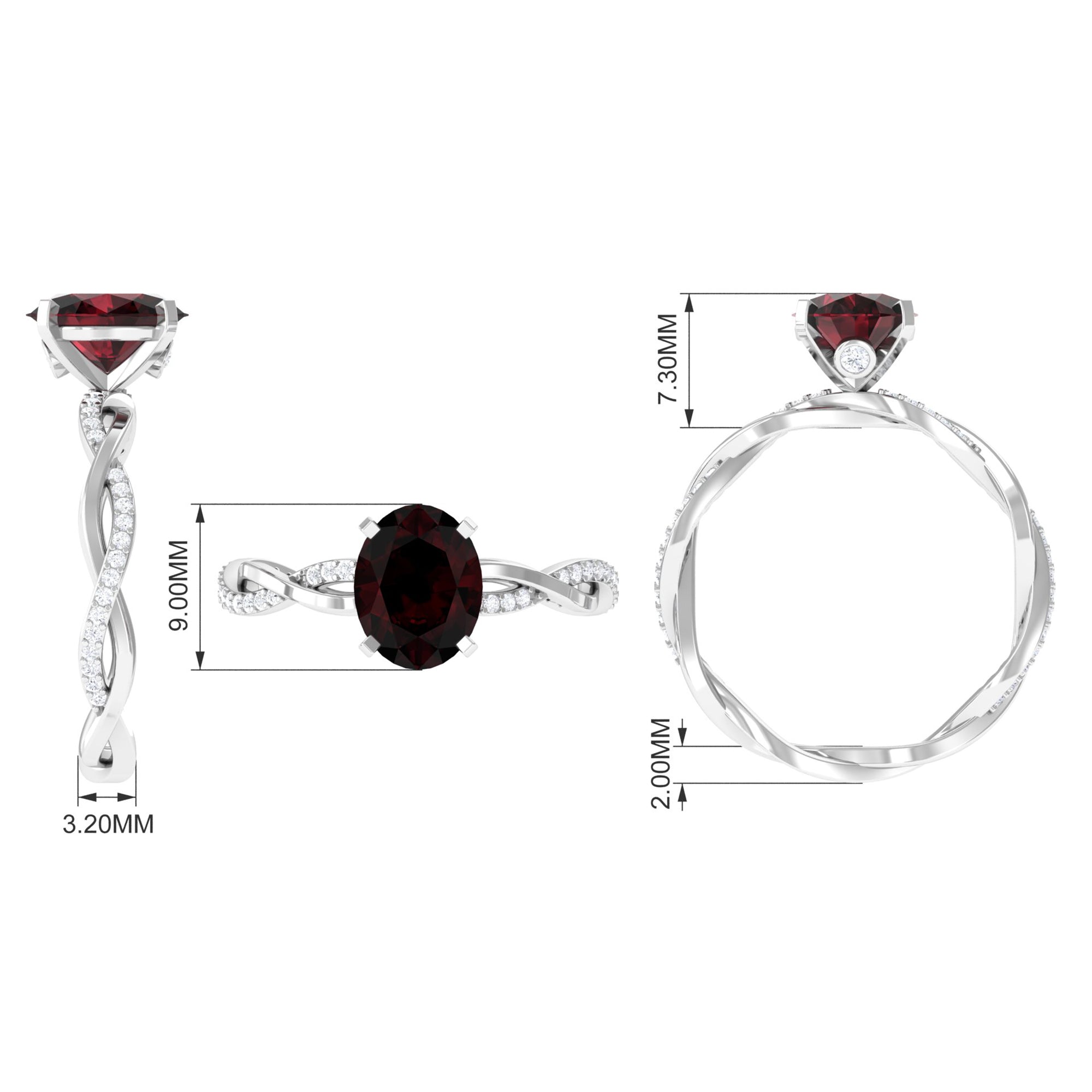 3.75 CT Oval Garnet and Diamond Braided Engagement Ring Garnet - ( AAA ) - Quality - Rosec Jewels